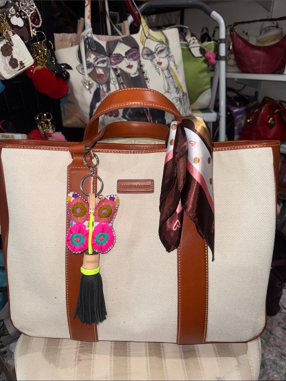 Dooney & Bourke Canvas Tote Bag with Brown Trim
